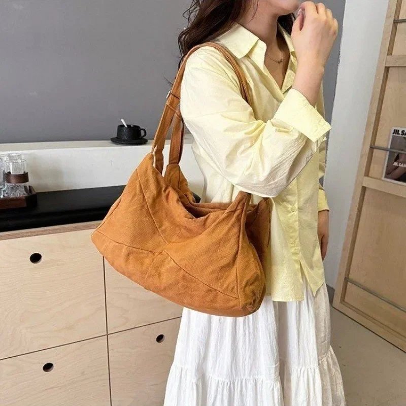 Fallow All-match Lazy Wind Solid Color Shoulder Bag Tote Bag Street Art Go To Class Canvas Crossbody Bag New Wave