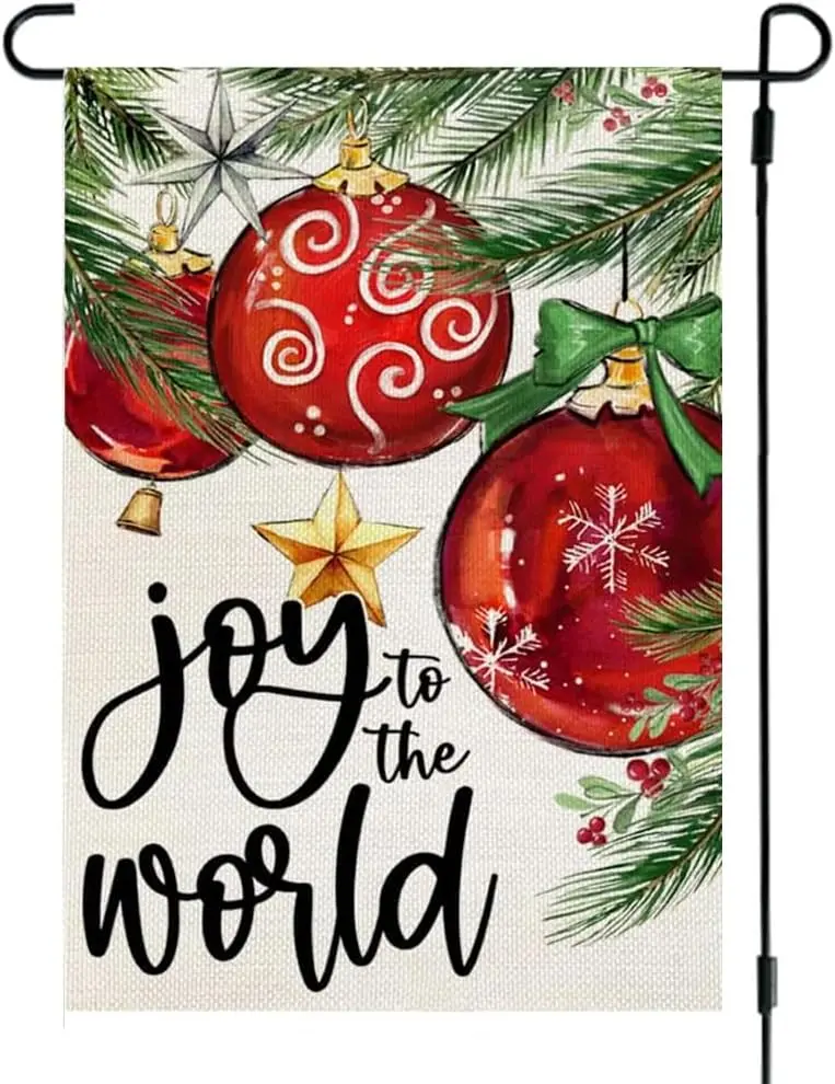 RABUSOFA Christmas Garden Flag 12x18 Inch Double Sided for Outside, Joy to the World Winter Outdoor Xmas Decorations, Christmas