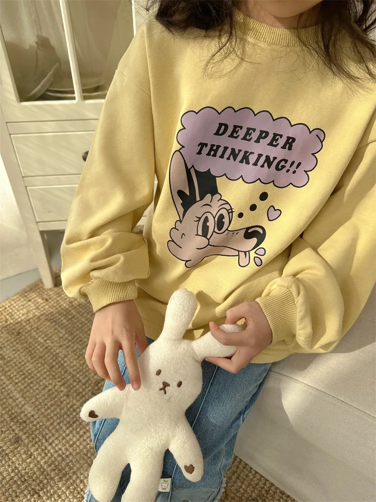 

2024 Spring New Children Long Sleeve Sweatshirt Fashion Cartoon Print Toddler Casual Pullover Kids Cotton Tops Boy Girls Clothes