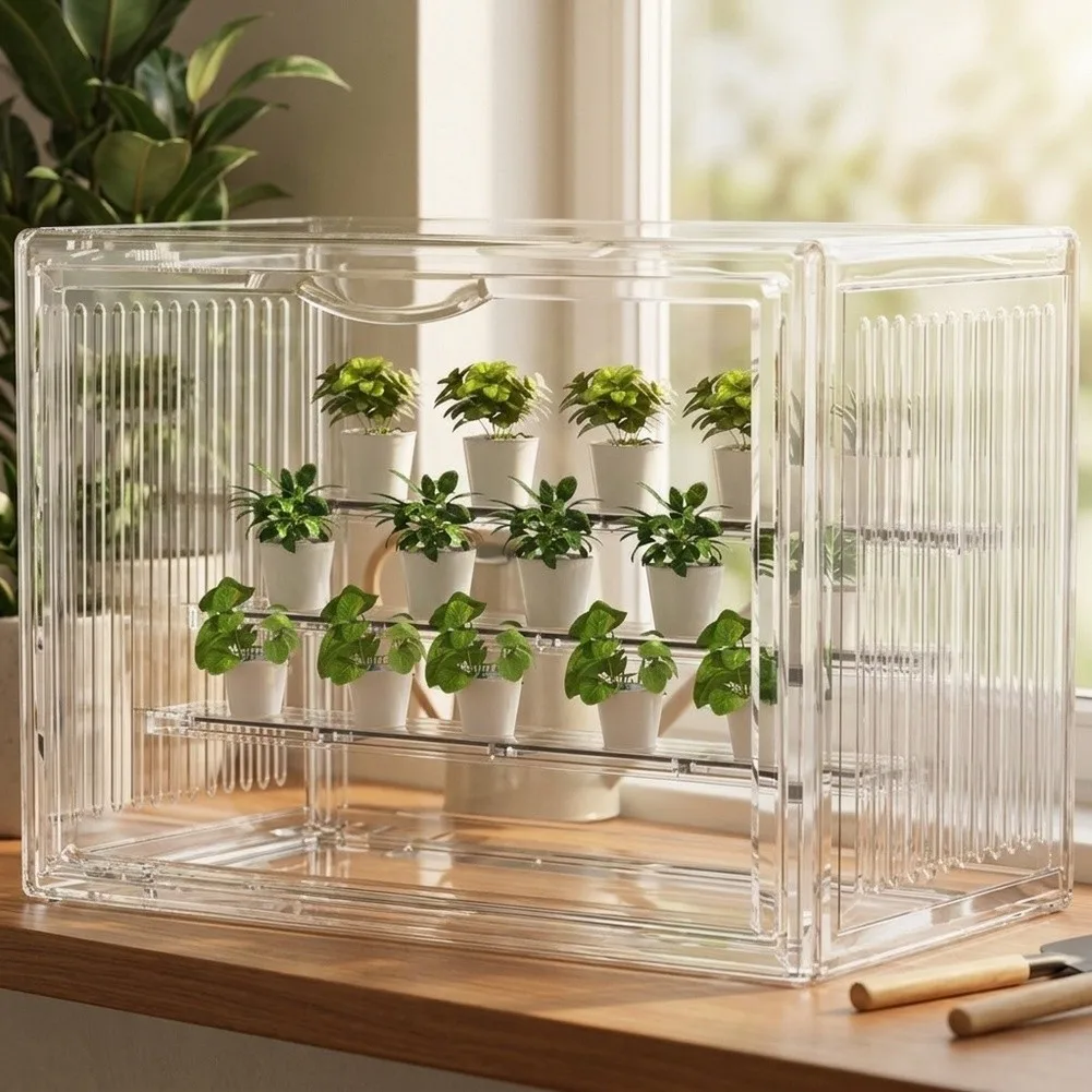 For Indoor For Mini Greenhouse with Magnetic Seal Door Clear Plant Display Unit for Herb Cultivation and Monitoring