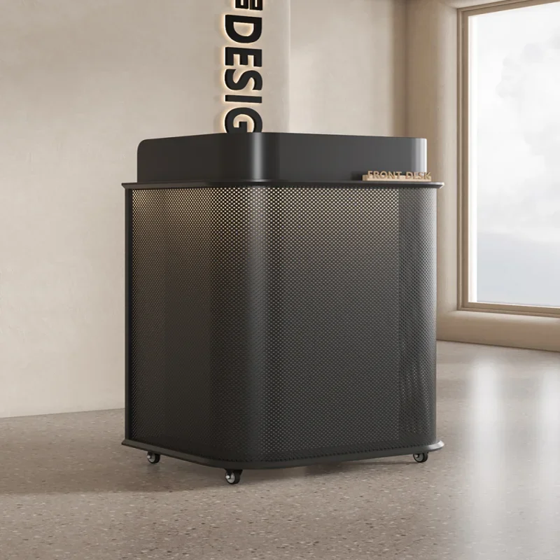 

Zhongjiang Square Black Light Luxury Welcome Desk Movable Reception Desk with Wheels at the entrance of the restaurant