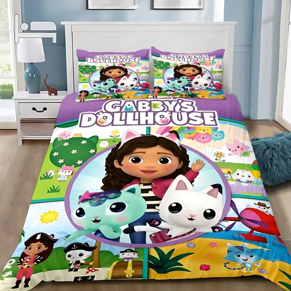 

Cartoon Duvet Cover Pillowcase Bedding Set Gabbys Dollhouses Adult Boy Girl Bedroom Decoration Children Single Double Large Size