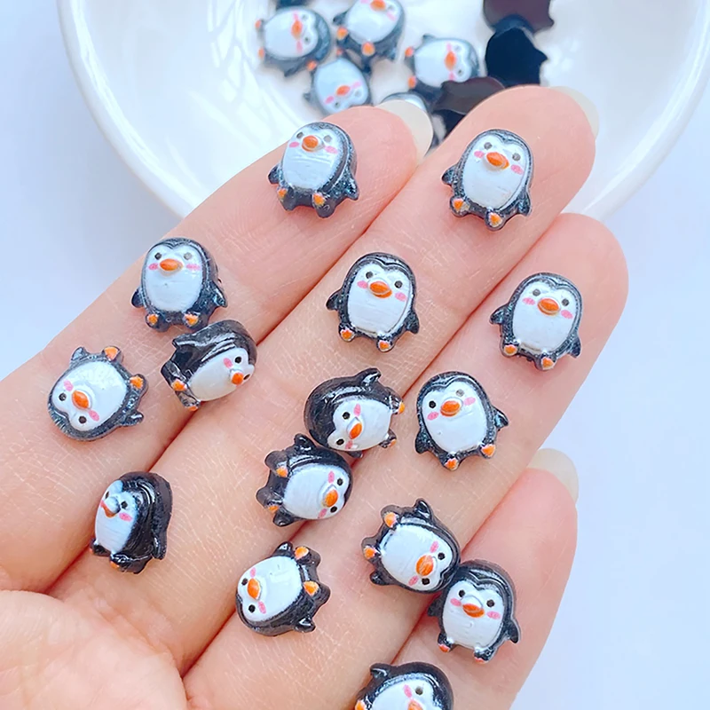 50Pcs New Cute Mini Cartoon Penguin Resin Figurine Crafts Flatback Cabochon Ornament Jewelry Making Hairwear Accessories