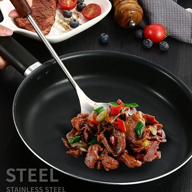 【Pot Spatula + Pot Spoon】Household Stainless Steel Cooking Set, Spatula and Soup Spoon with Wooden Handle, Anti-Scald, Durable, Extended Length