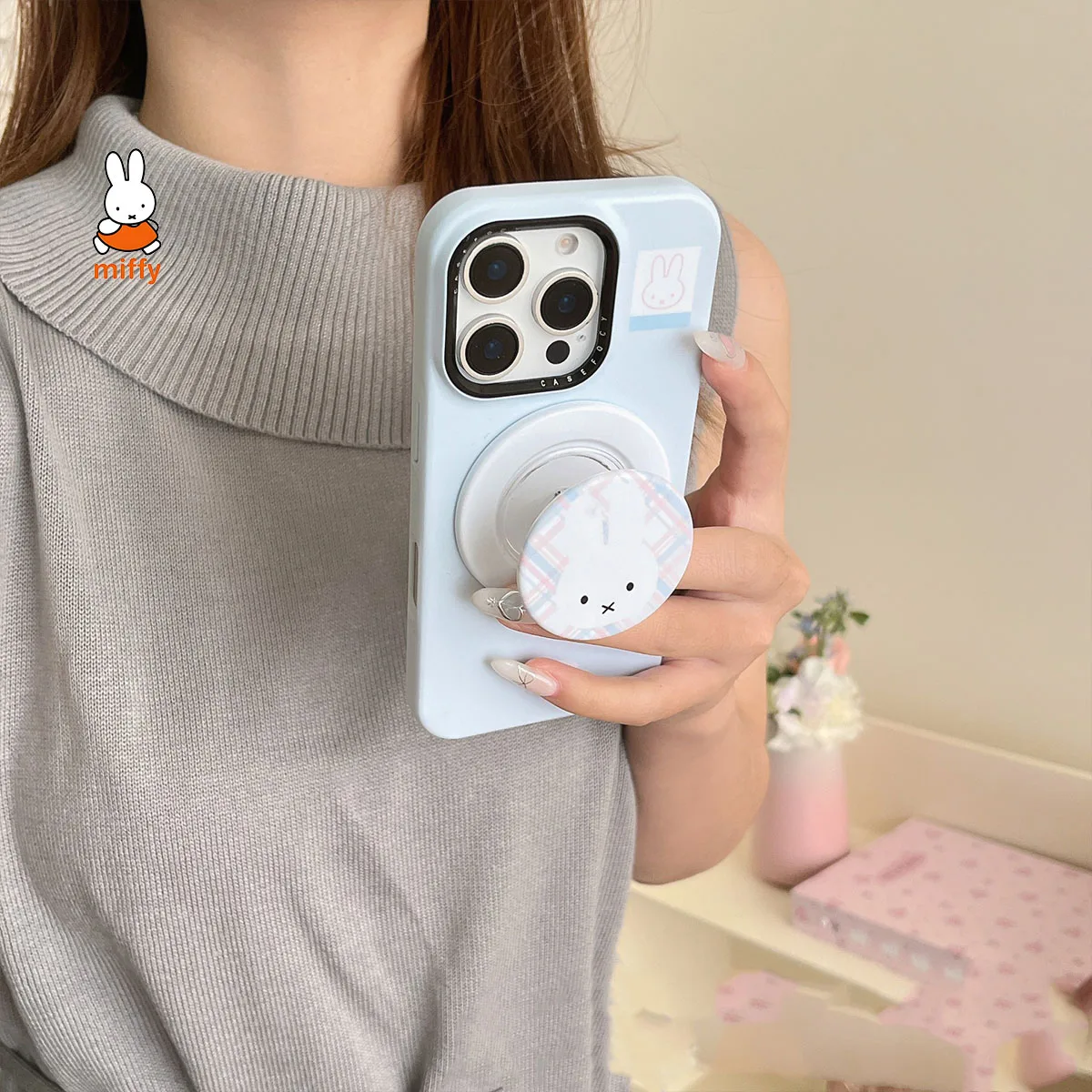 

Miffy Kawaiicartoon Mobile Phone Case Cute Rabbit Anime Magnetic Holder Phone Case Suitable for Iphone 16 Promax Iphone15 14 13