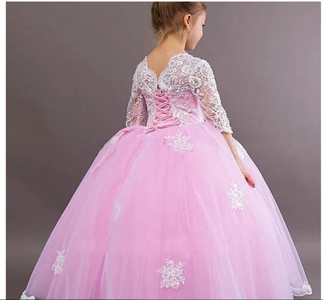 

Flower Girl Dresses Lace Appliqués Bow Cute Princess Wedding Party Communion Customize Dress Children's Gifts