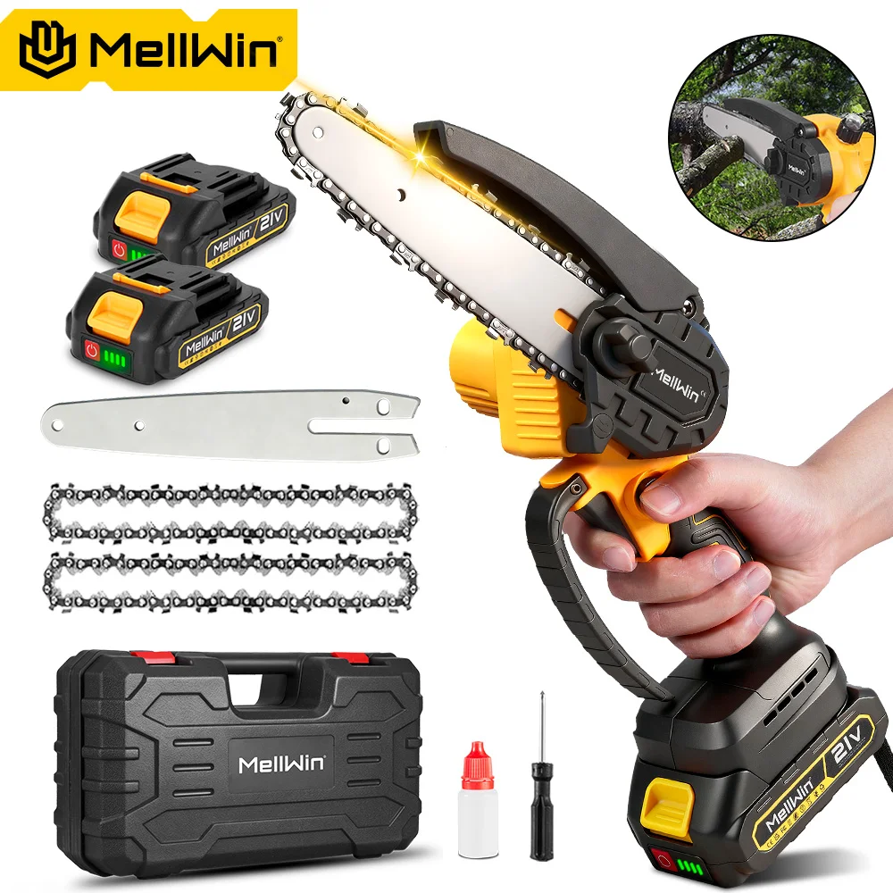 MELLWIN 6-дюймовая аккумуляторная электрическая цепная пила, мини-ручная обрезная пила, деревообрабатывающая режущая пила, инструмент для Makita, аккумуляторный штифт 18 В