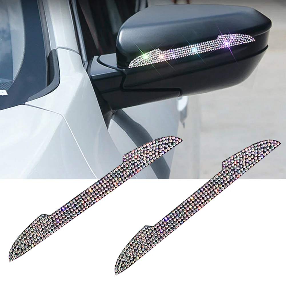 2PCS Diamond Car Rear View Mirror Sticker Car Decal Sticker Decal Stripe Sticker Bling Pink Car Accessories for Woman Car Decor