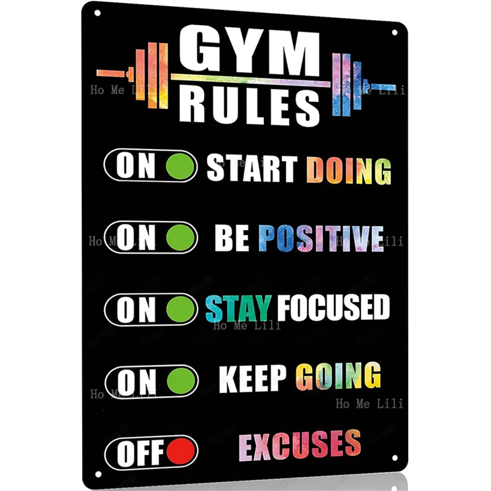 Gym Rules Workout Motivational Quote Weight Lifting Set A Goal Go Hard Sweat No Whining Fitness Couple Metal Sign Wall Decor