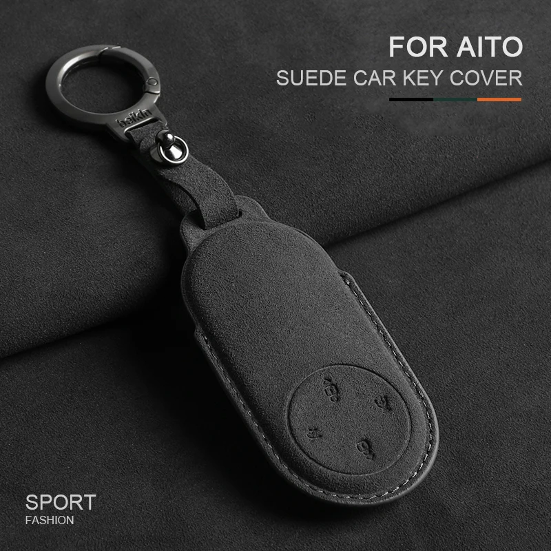 

Suede Car Remote Key Case Holder Cover For AITO M9 M8 2022-2025 Smart Key Cove Keyless Leather Protector Fob Keychain Decoration