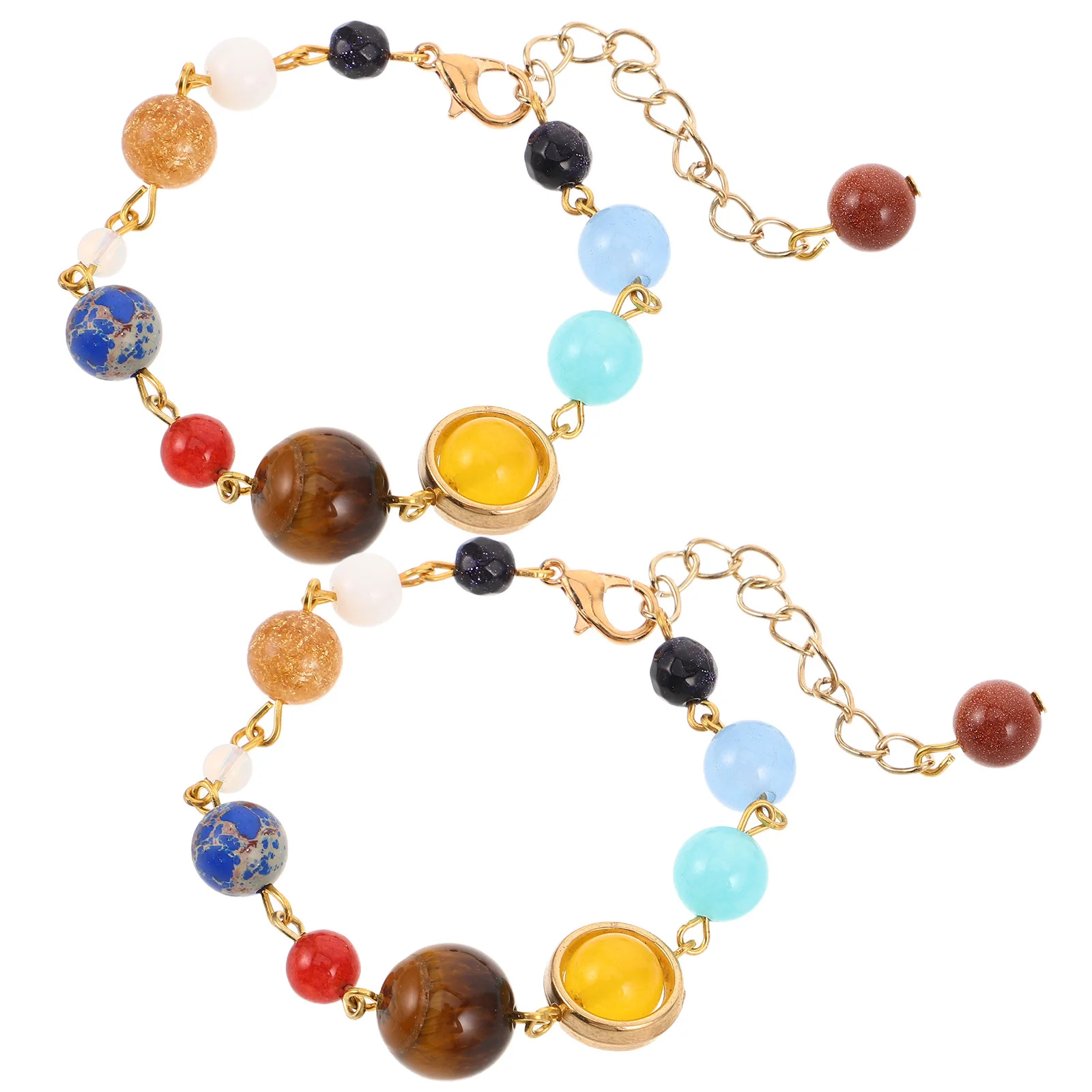 

2pcs Solar System Bracelet Natural Stone Beaded Eight Planets Design Adjustable Astronomy Bangle For Women -