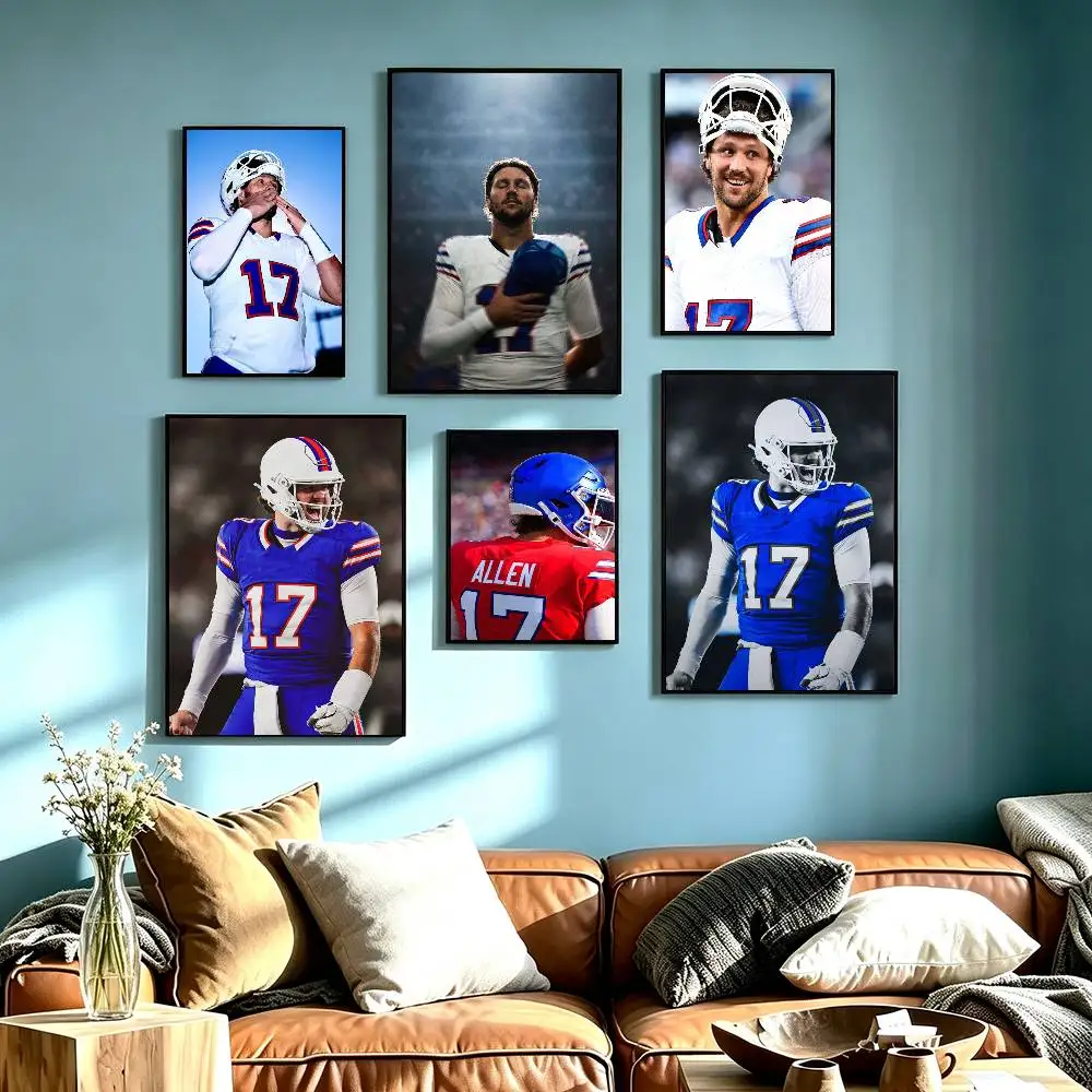 American football Josh A-Allen Poster Waterproof Wall Art Sticker For Bar Living Room Vintage Decor High Quality Print Gift