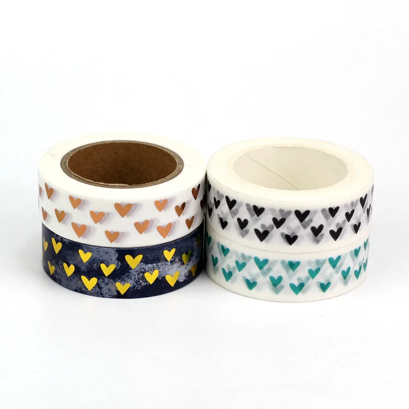 1PC 10M Decorative Cute Japanese Paper Washi Tape Hearts Set Copper Foil Black DIY Planner Masking Tapes School Supplies