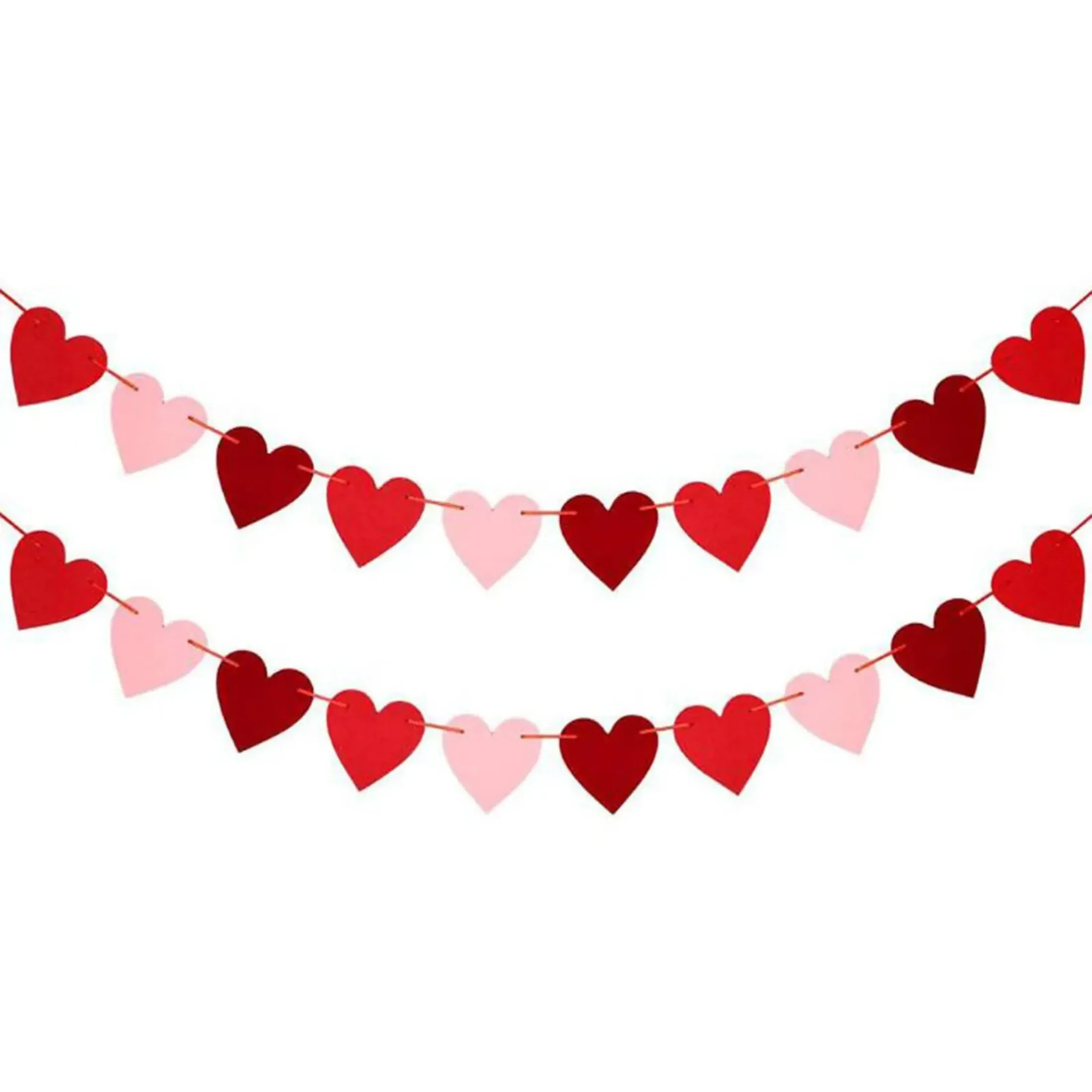 Valentines Day Red Heart Banner Garland for Romantic Valentines Day Decoration Wedding Birthday Party Heart Banner String Decor