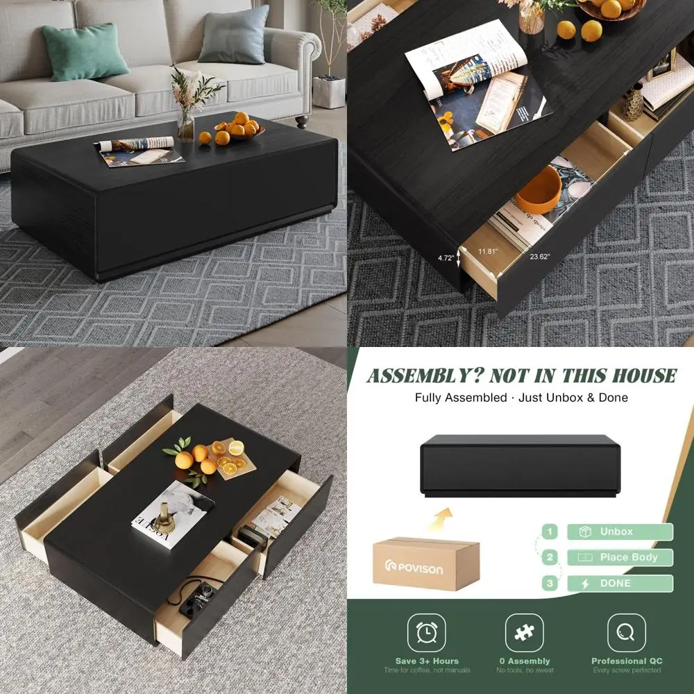 

Журнальный столик в стиле середины века с 4 ящиками, прямоугольный деревянный стол для гостиной 51 дюйм, полностью собранный, черный