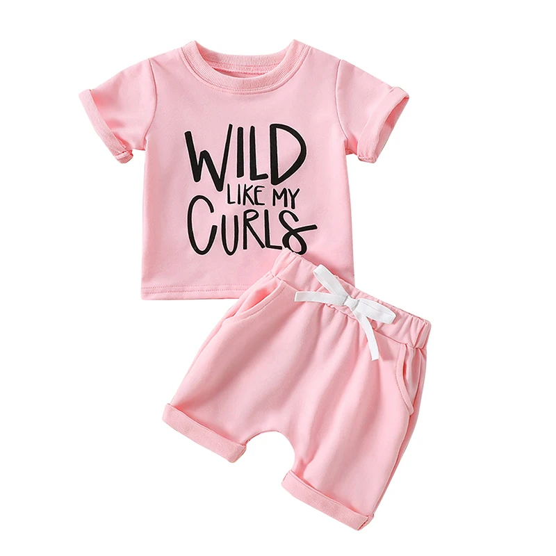 

Newborn Baby Girl Outfits Letters Print T-shirt Tops with Elastic Waist Shorts Summer Toddler 2Pcs Clothes Set