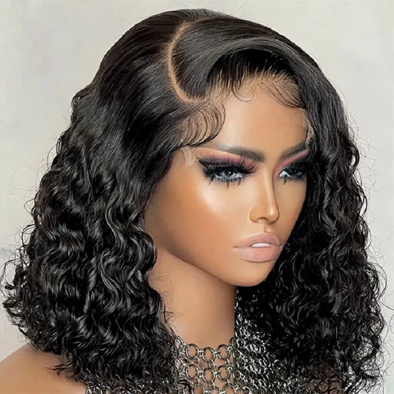 Glueless Curly Wigs Human Hair Pre Plucked Curly BOB Wig Human Hair 6x4 HD Lace Closure Deep Wave Wigs for Black Women Deep Wave