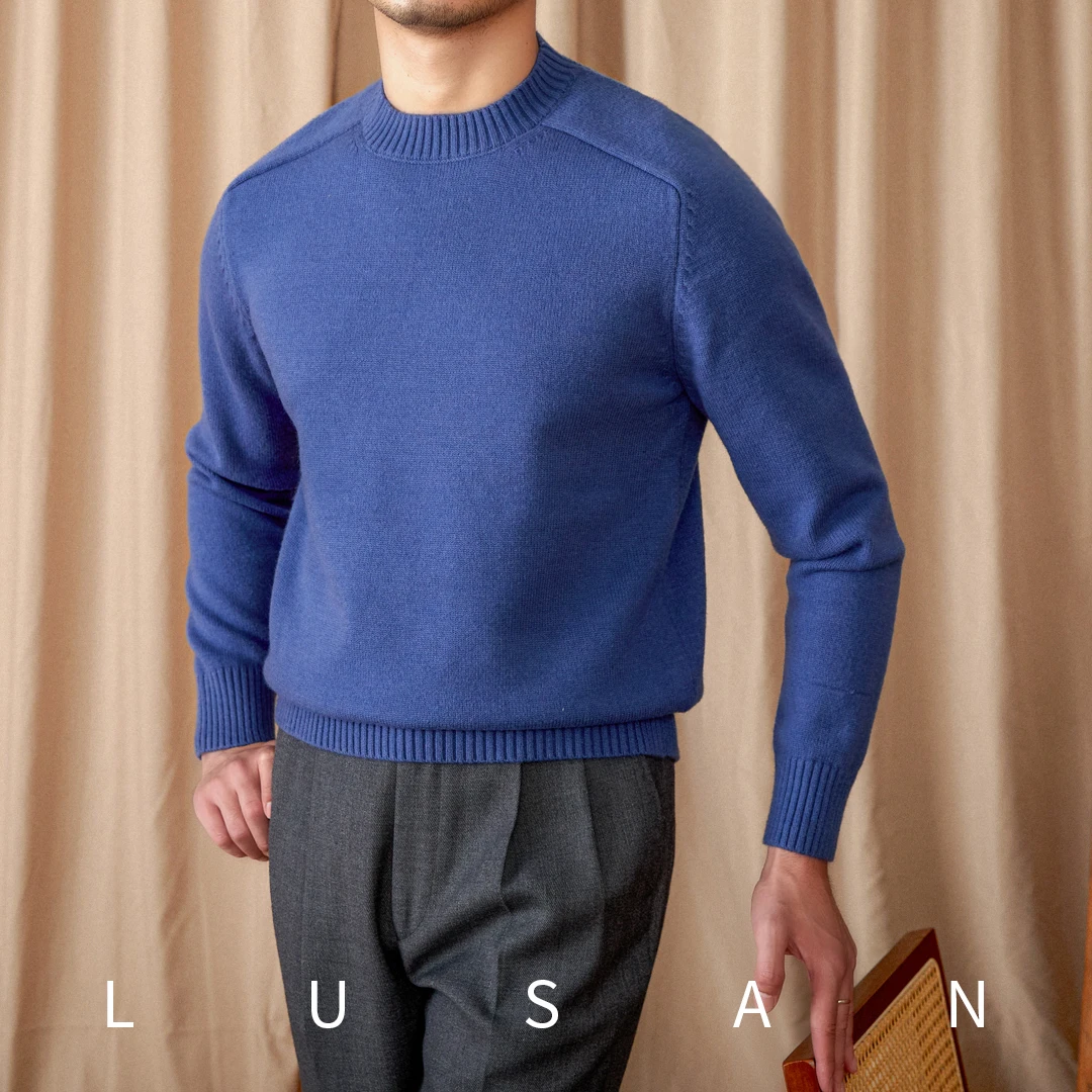 Sweater leher bulat lengan panjang untuk pria, Sweater Turtleneck kasual Inggris musim gugur dan musim dingin warna polos lengan panjang komuter Jepang Vintage