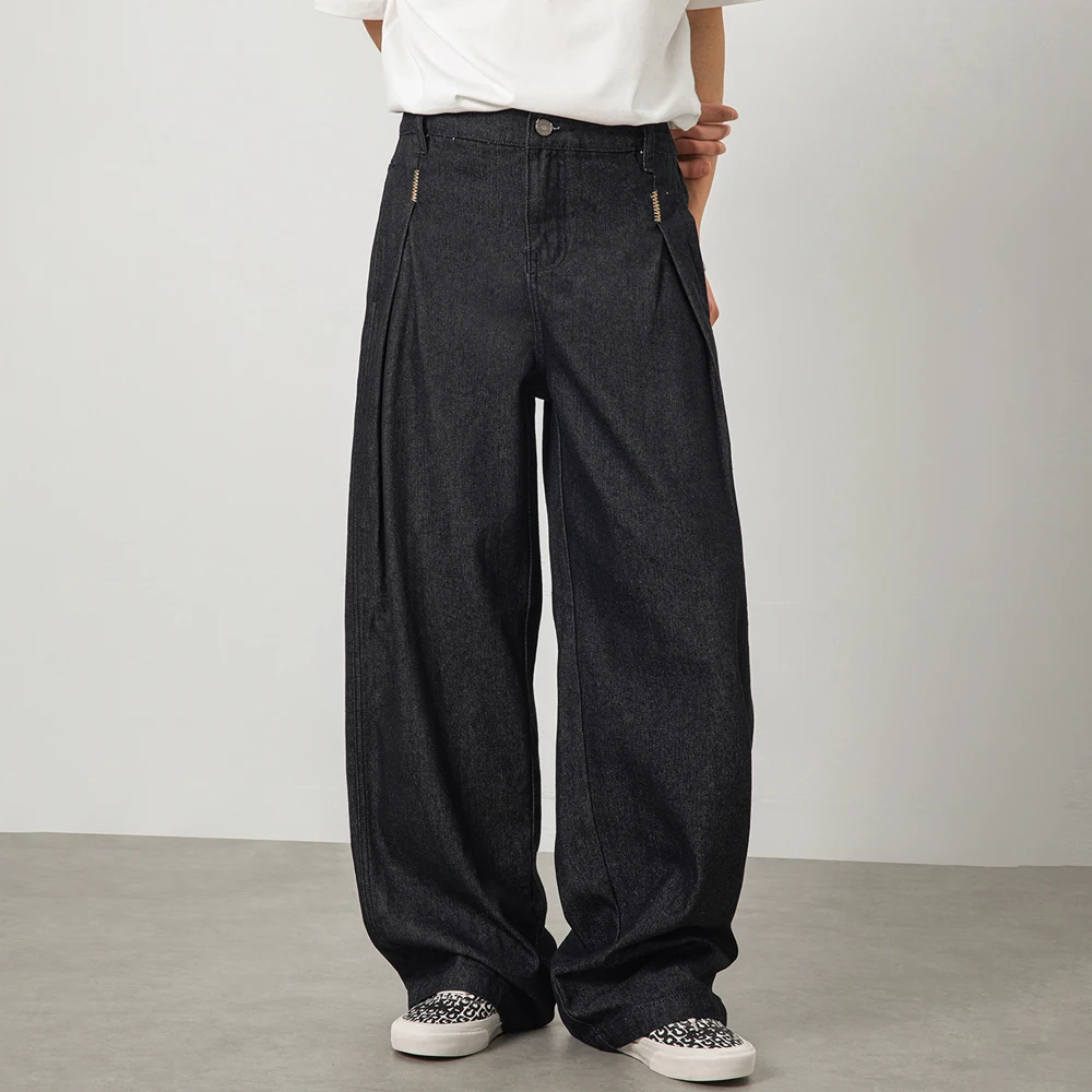 

Wide Leg Baggy Jeans Men Japanese Korean Streetwear Fashion Cityboy Loose Casual Straight Black Raw Denim Jeans Pants Trousers