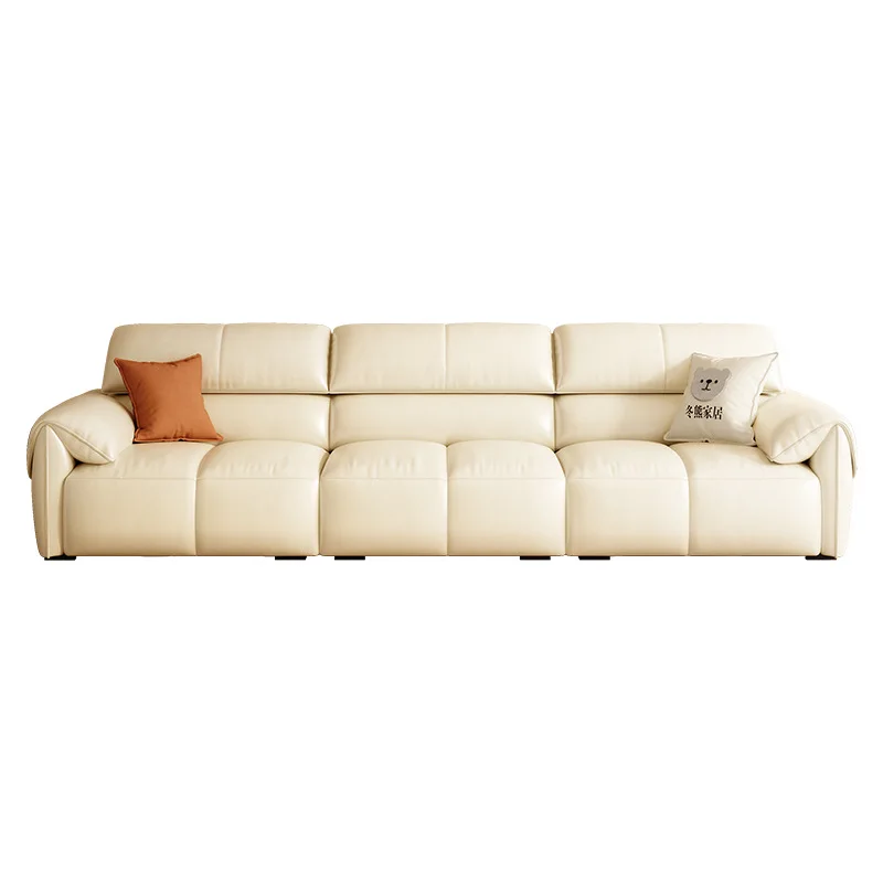 

2025 new elephant ear leather sofa modern simple living room antique piano keys white sofa