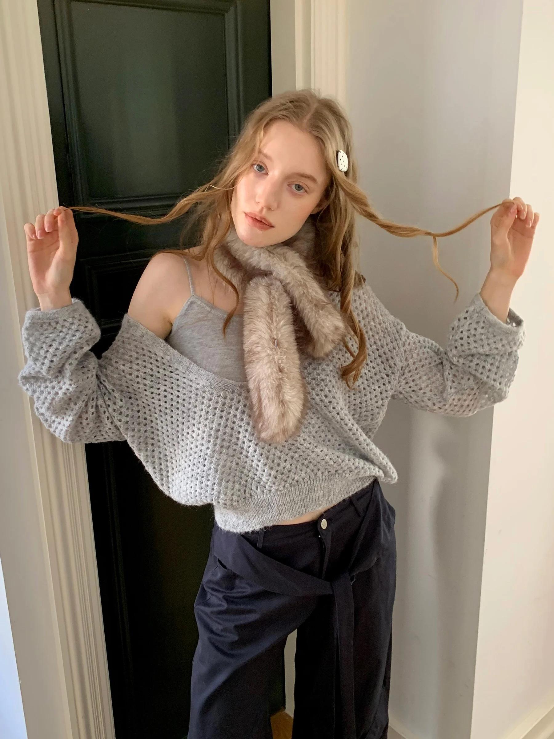 

Комплект из вязаного кардигана и топа JDE Lazy Sle: свободный свитер и майка с V-образным вырезом, ажурный трикотаж, повседневный комплект из двух предметов для женщин.