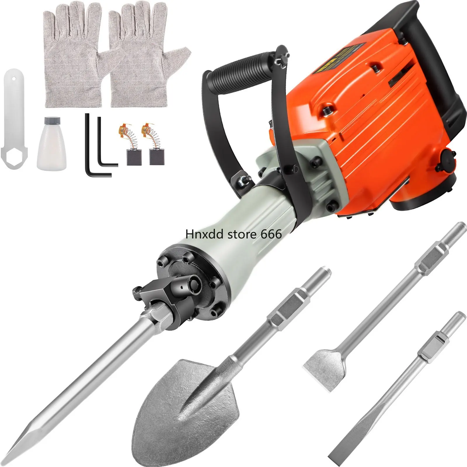 2200W Electric Demolition Jack Hammer 4 Bits Clay Spade Chisel & Scraping & Flat Chisel & Pointed Chisel 1400 RPM