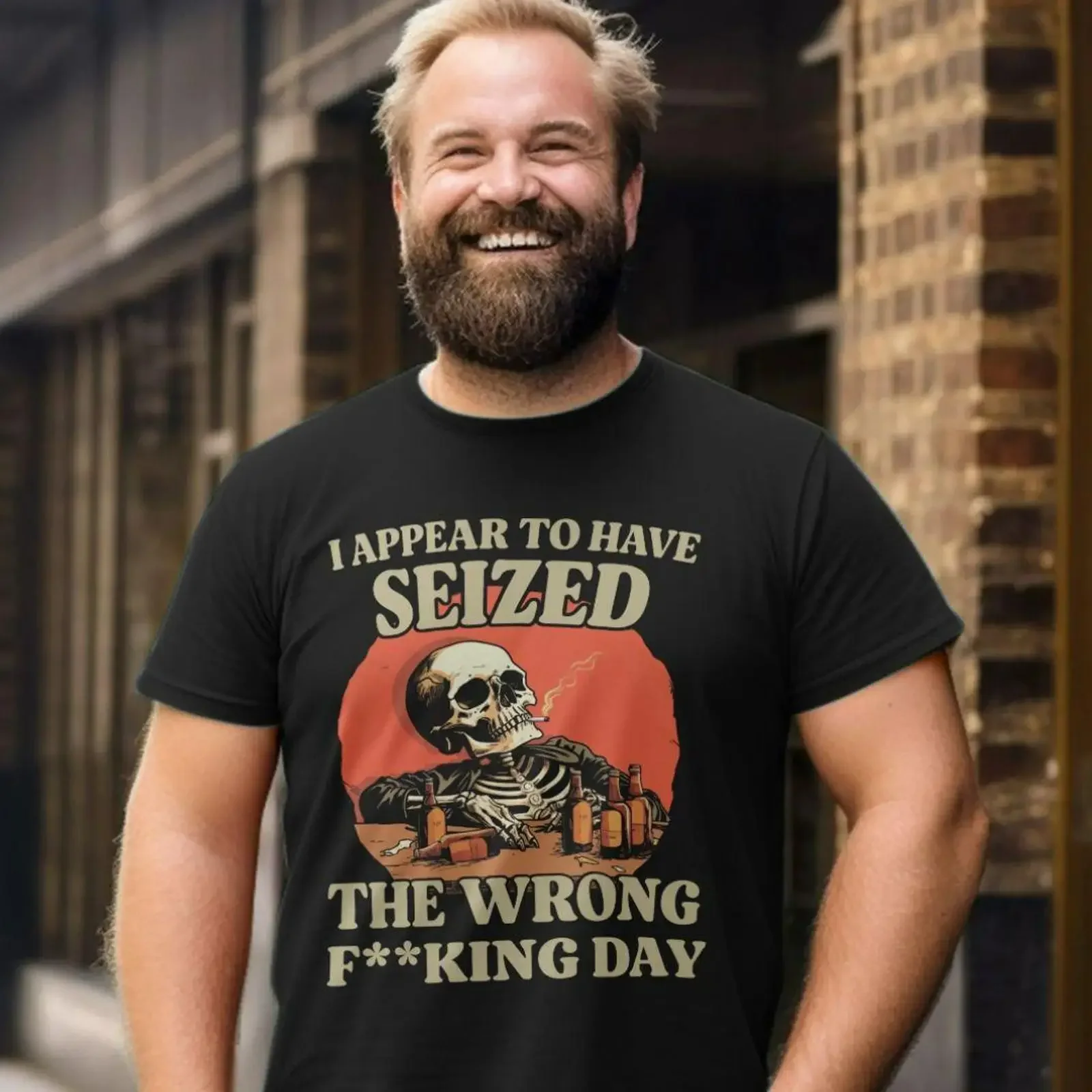 Seized The Wrong F king Day Funny Skeleton Slogan T shirt vintage Washed Breathable Top For Everyday Wear Slightly Versatile