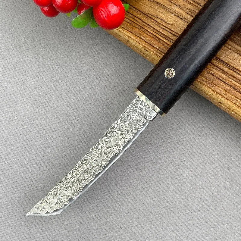 Damascus Steel VG10 straight knives High hardness Sanhe Steel Handmade knife Outdoor tool knives Ebony handle