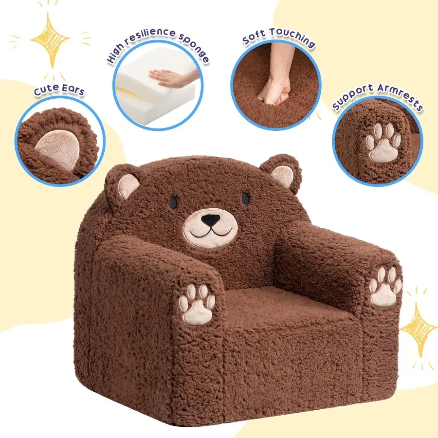Sofá para niños pequeños con forma de animal, cómodo y ultrasuave, relleno de espuma, con bonito diseño para asientos interiores ligeros y portátiles