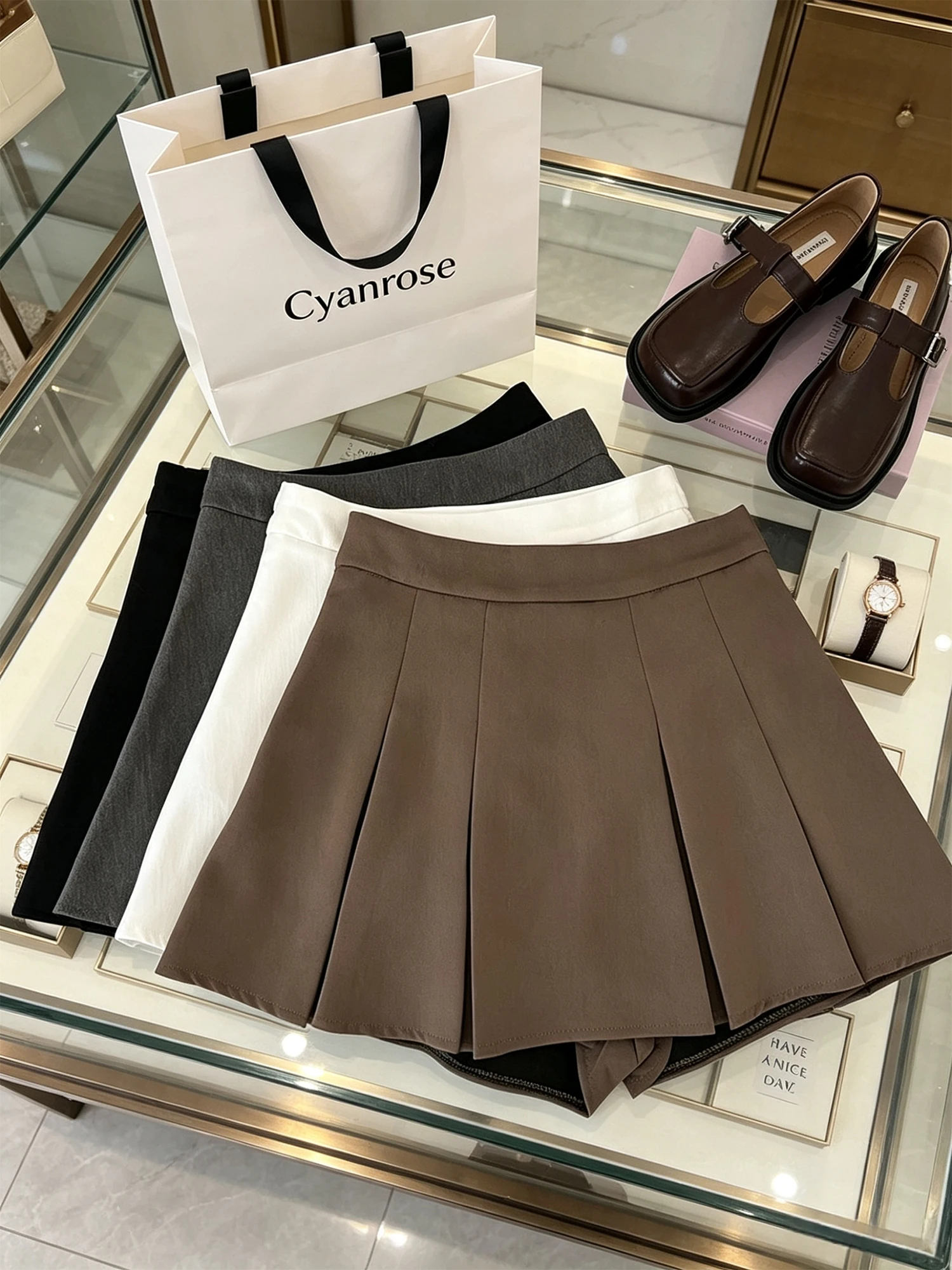 Women's Khaki Mini Pleated Skirt Preppy Style Y2K Gyaru Shorts Skirt Vintage Korean Style Elegant A-line Skirt for Women Summer