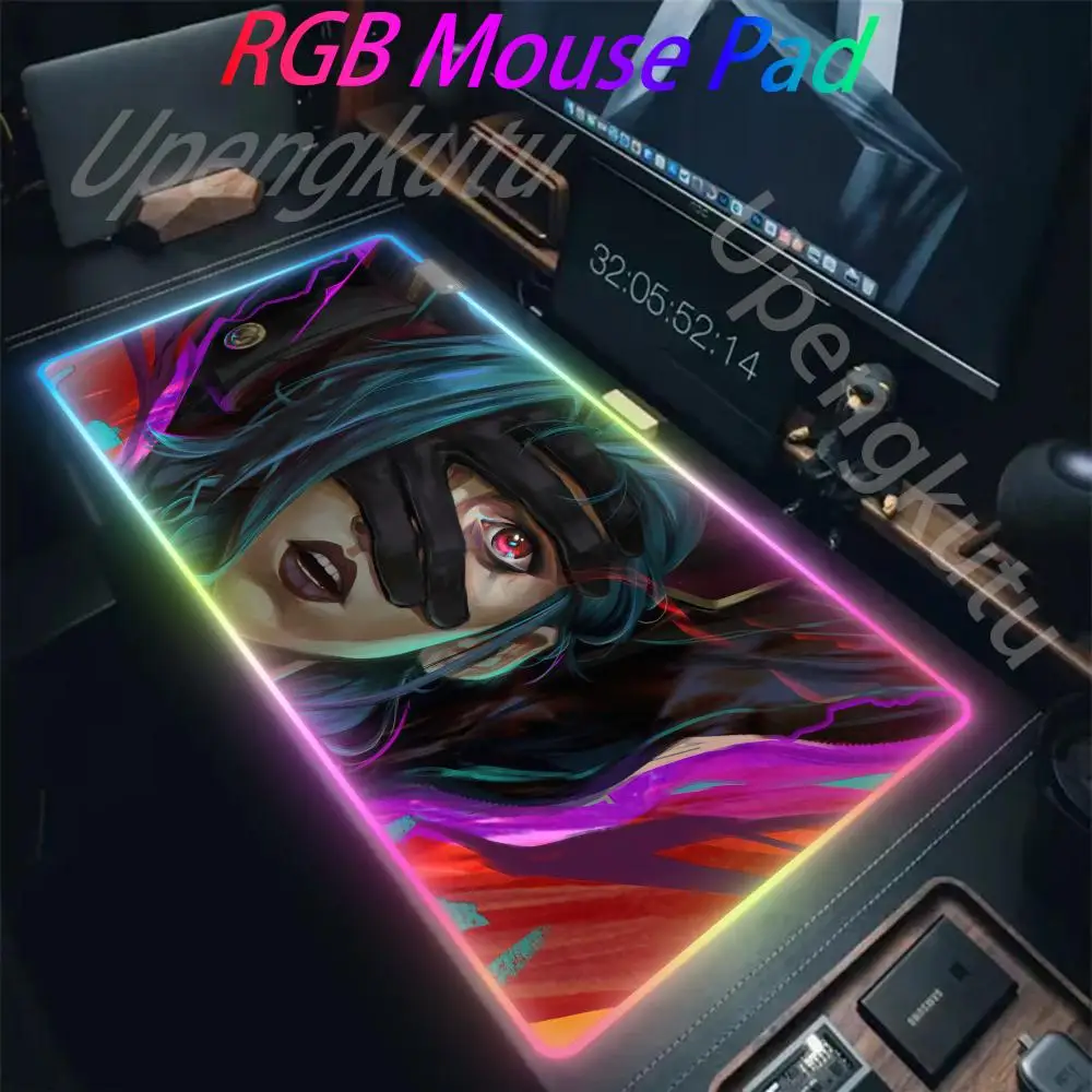 RGB League of Legends MousePad Gamer Jinx Anime Girl LED Game Accessories Keyboard Pad Large Desk mats Rubber Luminous Mouse Pad