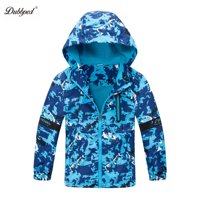 Dubbped Boys Coat Spring Winter Fleece Jacket Boys Windproof Raincoat Children Long Sleeve Hooded Clothes  Windbreaker Outerwear