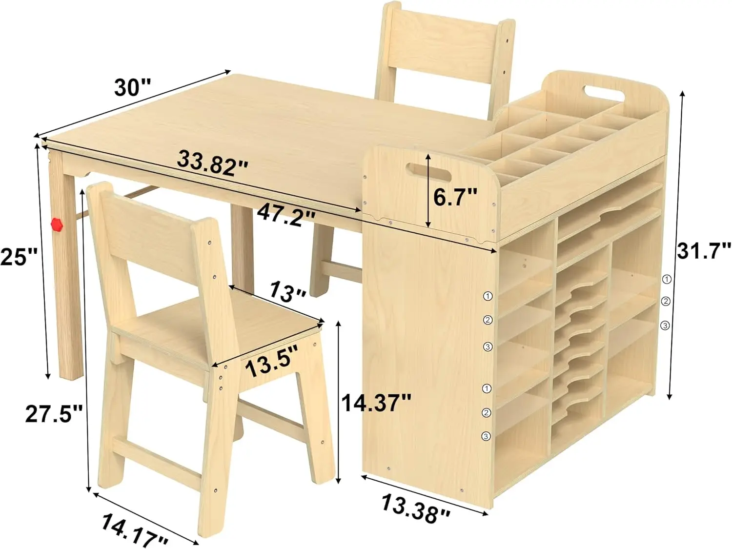 Kinderkunsttafel en stoelenset Knutseltafel met groot opbergbureau en draagbare kunstbenodigdhedenorganizer voor kinderen van 8-12 jaar, 47"