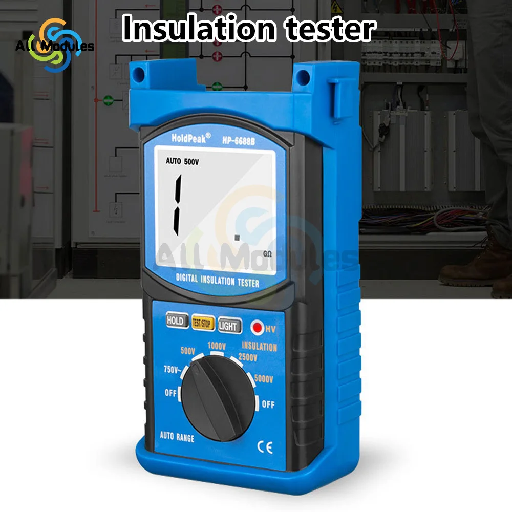 Digital Insulation Resistance Tester HP-6688B 500V to 5000V Voltage Test, 200G Ohms Megohmmeter Auto Ranging Data Hold