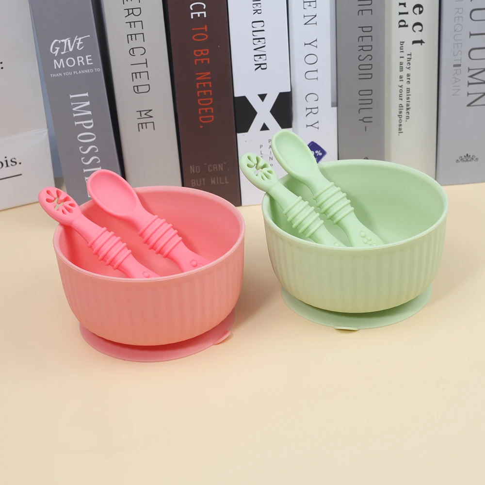 3PCS Silicone Baby Feeding Set Suction Bowl Spoon Set BPA Free Training Tableware Toddler Utensils Baby Gifts