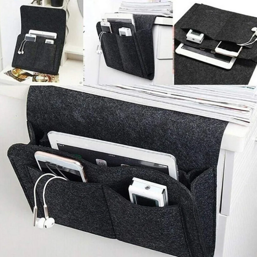 Organisateur de poche de chevet en feutre, pochettes porte-revues pour livre de téléphone, sac de rangement suspendu, pochette latérale pour Table de lit et canapé