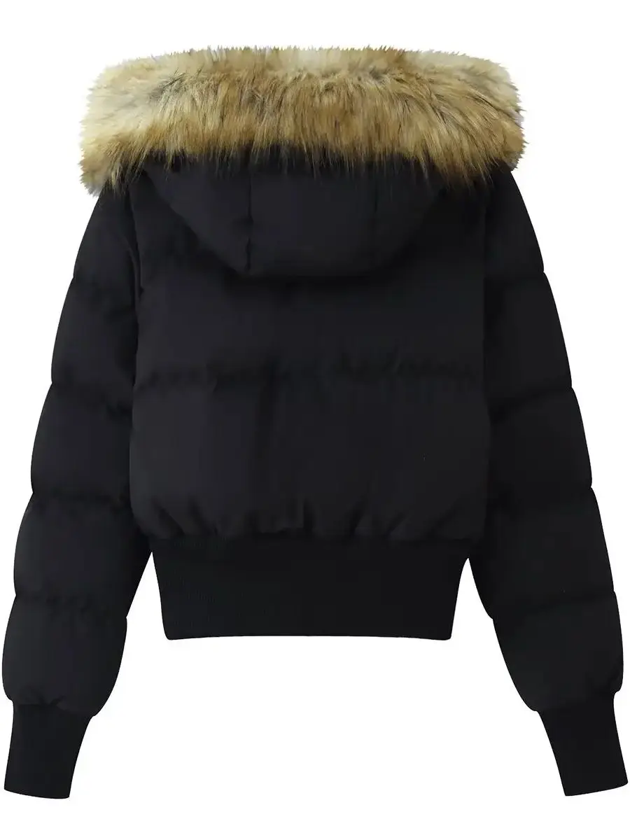 2026 Autunno Inverno delle Donne Retro Hiphop Con Cappuccio Imbottito Breve Parka Cappotti Della Signora High Street Addensare Caldo Collo di Pelliccia Cerniera Giubbotti