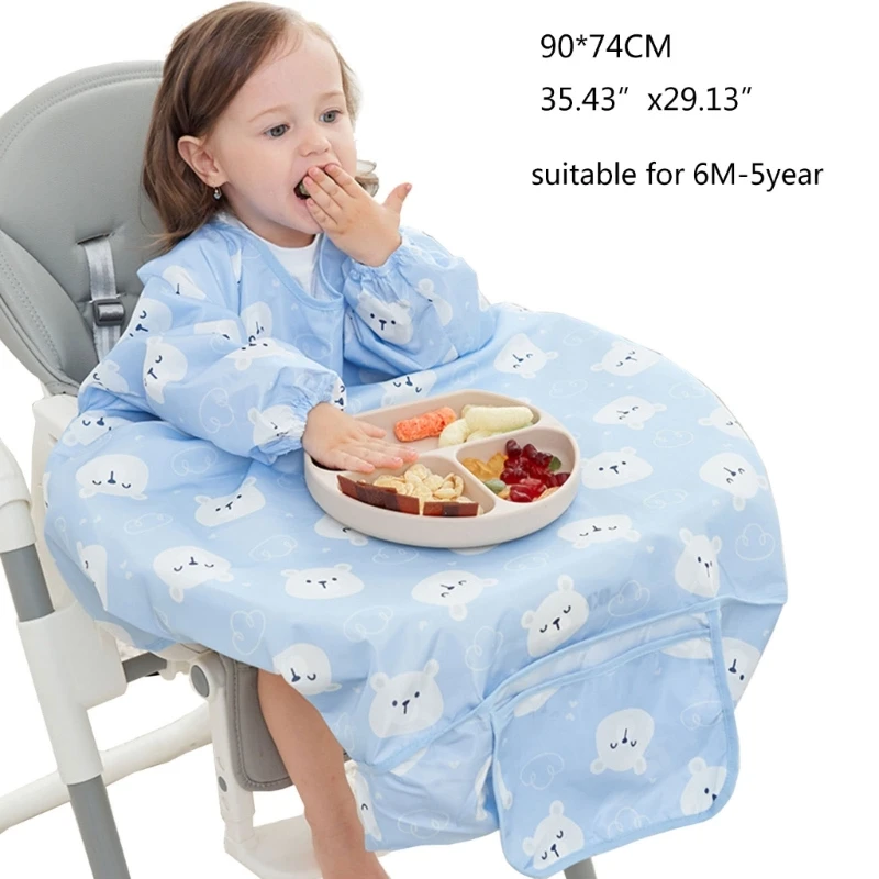 Feeding Bib for Baby Boys Girl 6M-5Y Waterproof Bib Apron Smock with Table Cover Infant Mess-Free Kids Full Coverage Bib image 6
