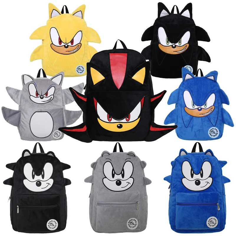 

13 Styles Sonic Anime Cartoon Black Blue Plush Backpack for Students Large Capacity Fashion Accessories SchoolBag Christmas Gift