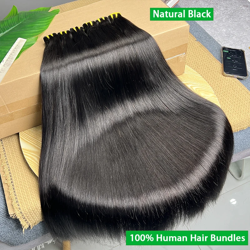 36 بوصة العظام مستقيم 100% حزم الشعر البشري غير المجهزة الخام عذراء وصلات شعر حزم علوية لحمة مزدوجة أسود طبيعي # 1ب