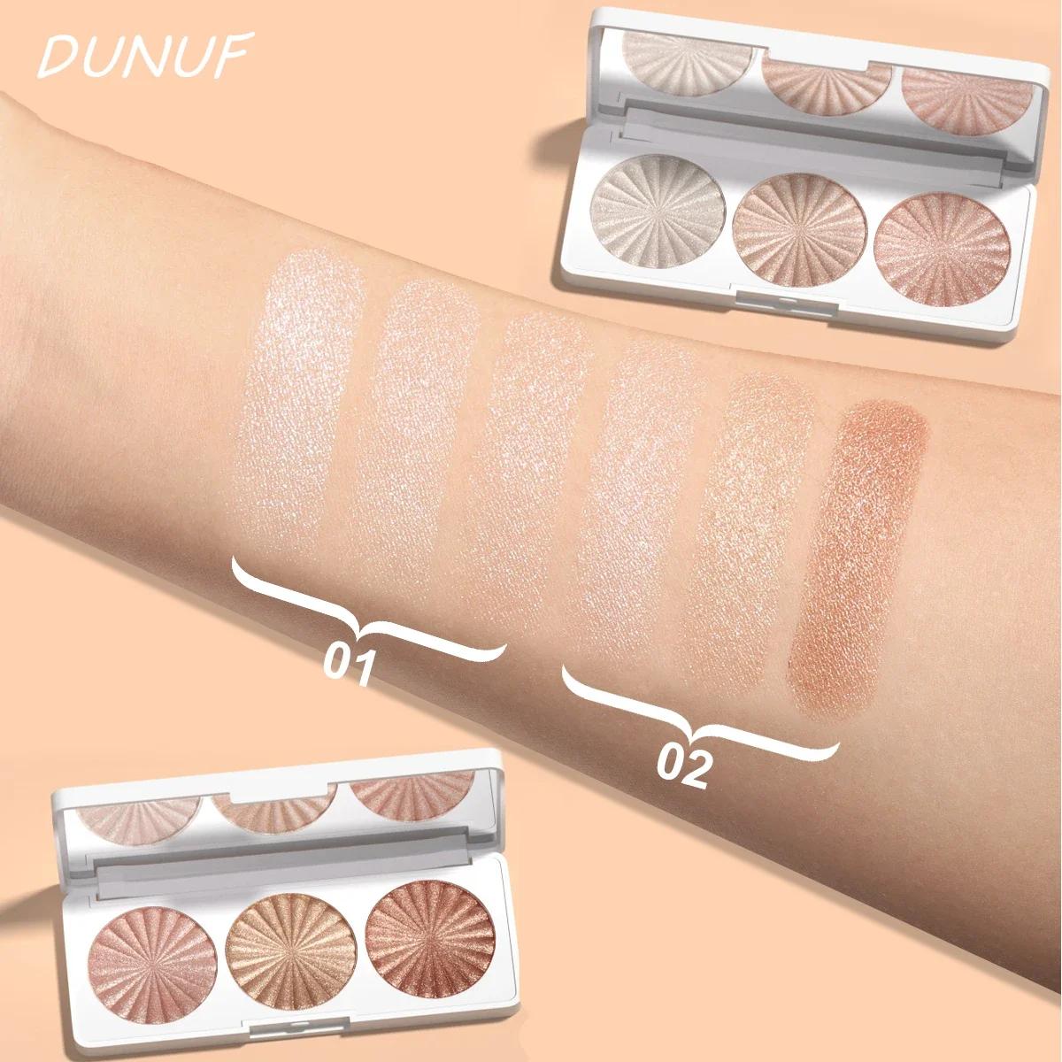 Paleta de iluminadores assados à prova d'água, 7 cores, altamente pigmentada, blush, contorno, sombra 4 em 1, maquiagem facial, beleza de longa duração