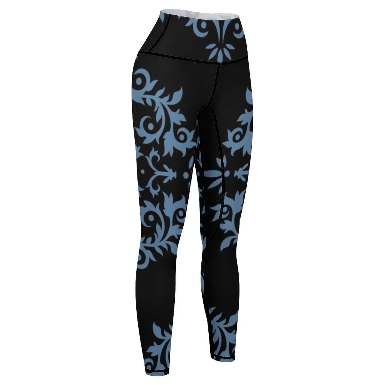 Blu e nero semplice modello damasco Scroll paia diamante Vogel 2022 colore dell'anno Zenith 0647-tendenze colore-Sh Leggings