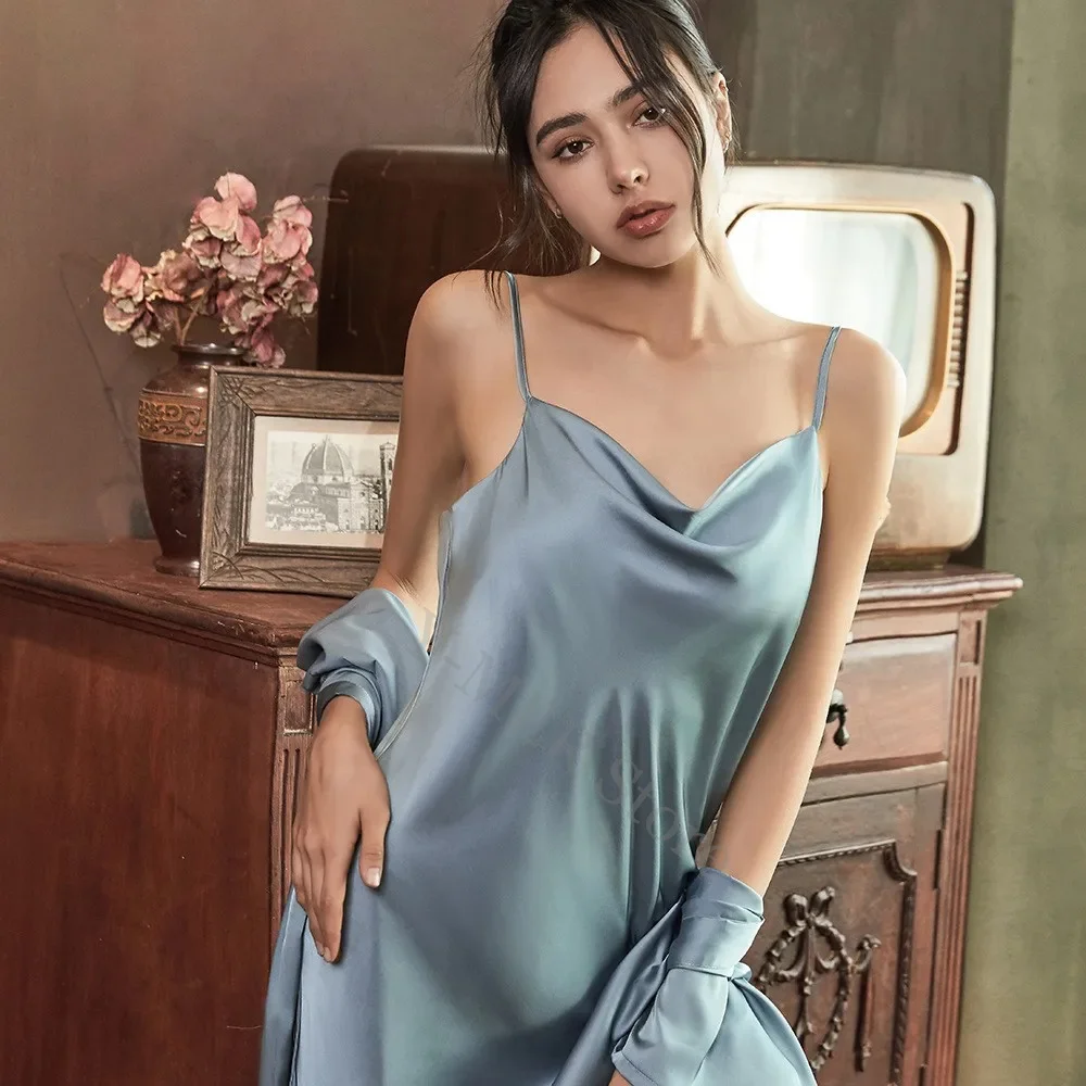 Bata kimono de satén para dormir para mujer, ropa de lencería íntima femenina, nupcial, de seda, estilo camisón y albornoz, casual y sexy