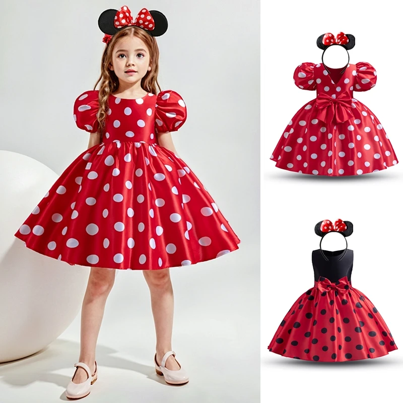 Dress Kids Girls 3-8Y Children Polka Dot Dress for Girl Stylish Girls Vacation Holiday Clothes Kid Red Christmas Party Clothings