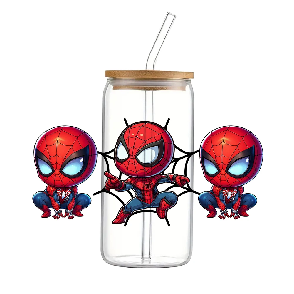 Cartoon Cute Disney Spider Man Pattern UV DTF Sticker Waterproof  Decals For 16oz Glass Cup Wrap Stickers