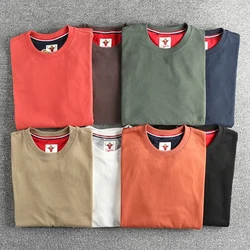 Autumn new basic wash woolen cotton long sleeve T-shirt men's retro trend all matching base shirt