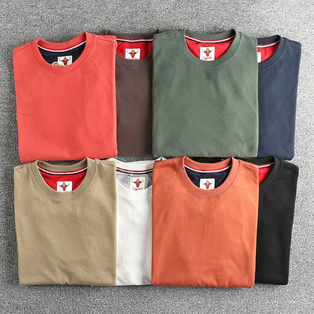 Autumn new basic wash woolen cotton long sleeve T-shirt men's retro trend all matching base shirt