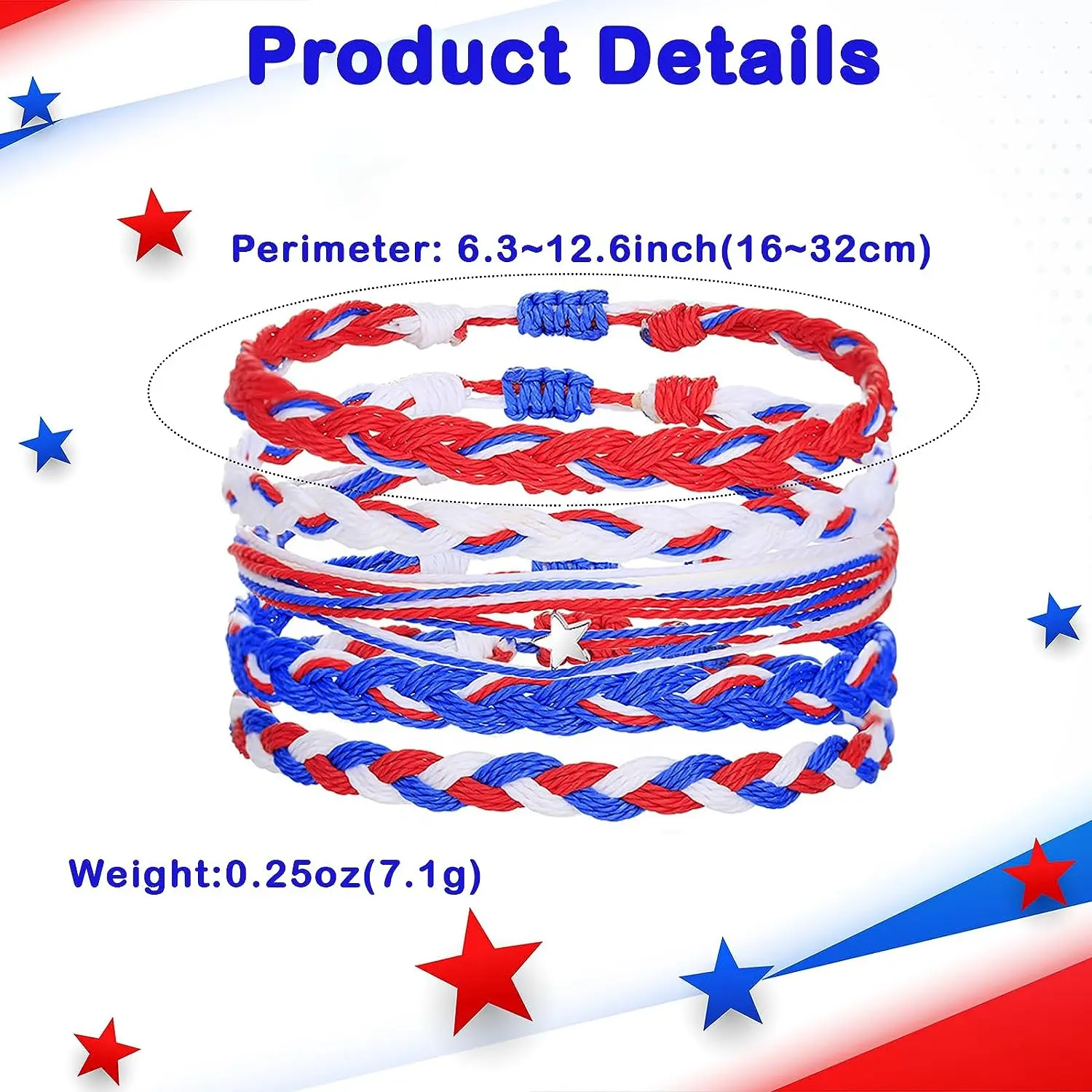 4th of July Bracelets Red White Blue US Flag Patriotic Independence Day Bracelets USA Flag Star Heart Bracelet for Men Women