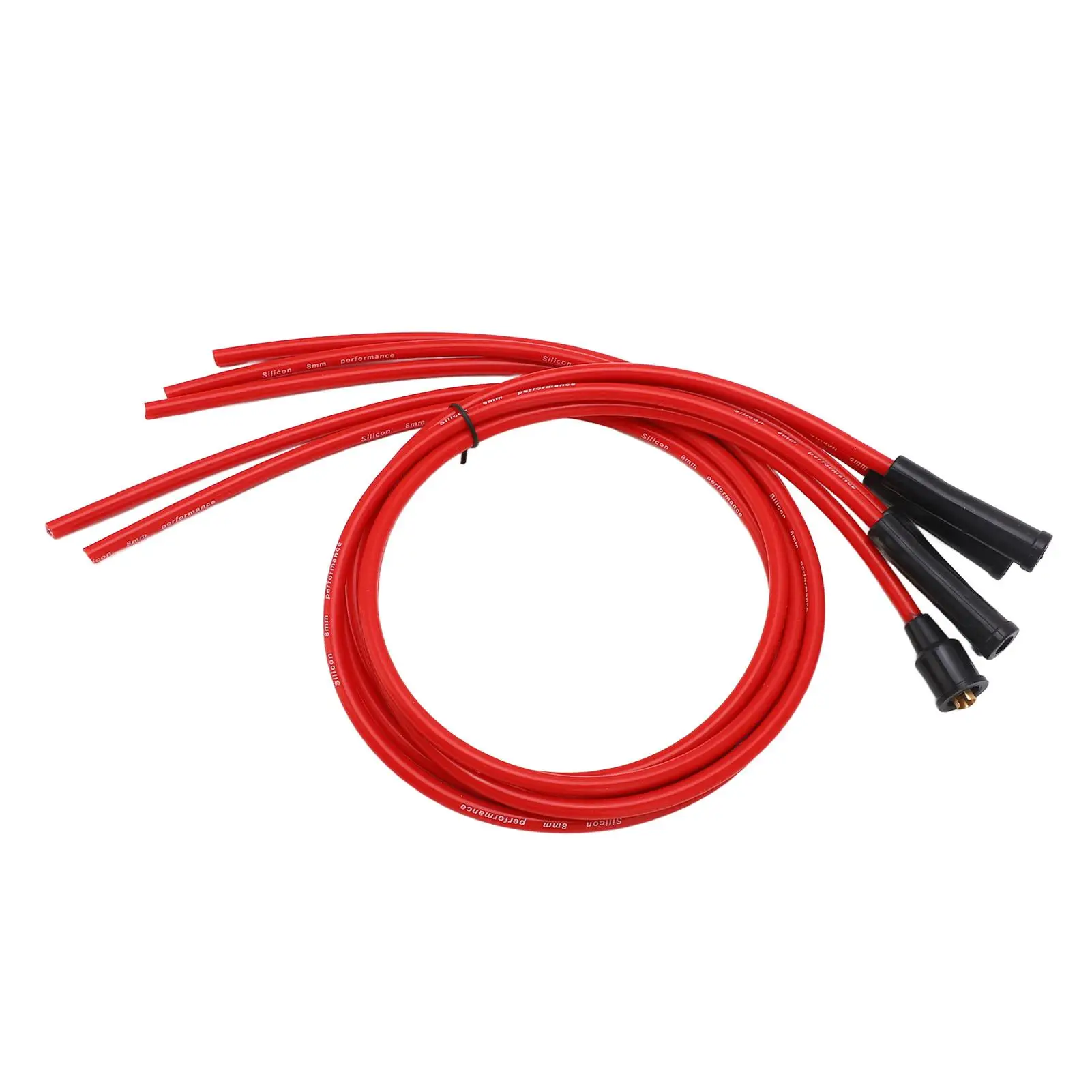 Red 8mm High Performance Spark Plug Ignition Wire Set - 3.3ft Metal Silicone for 4 Cylinder Classic Cars