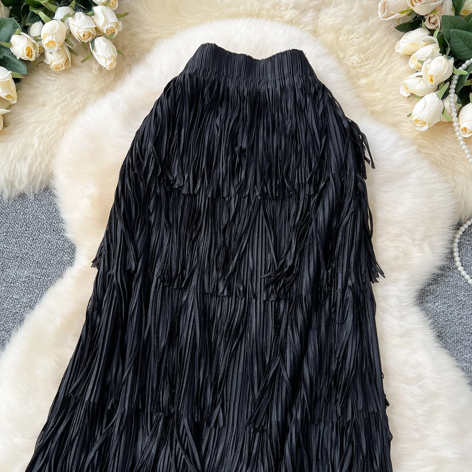 New In 2026 Spring Summer Tassel Midi Long Skirt For Women Trendy High Waist Streetwear Casual Skirts